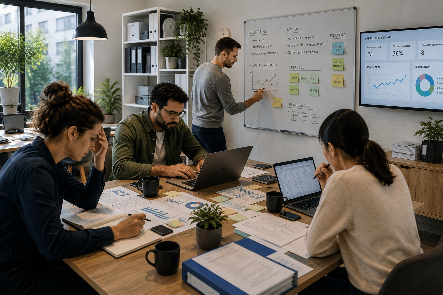 A team coordinates operations using documents, spreadsheets and manual follow-ups.